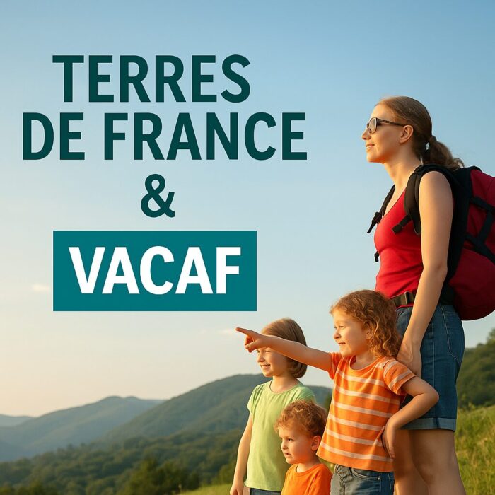Famille en vacances réservant un hébergement VACAF avec Terres de France