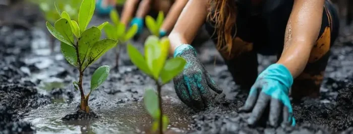 Équipe de Terres de France participant à une action écologique aux côtés d’une association environnementale locale pour protéger la nature.